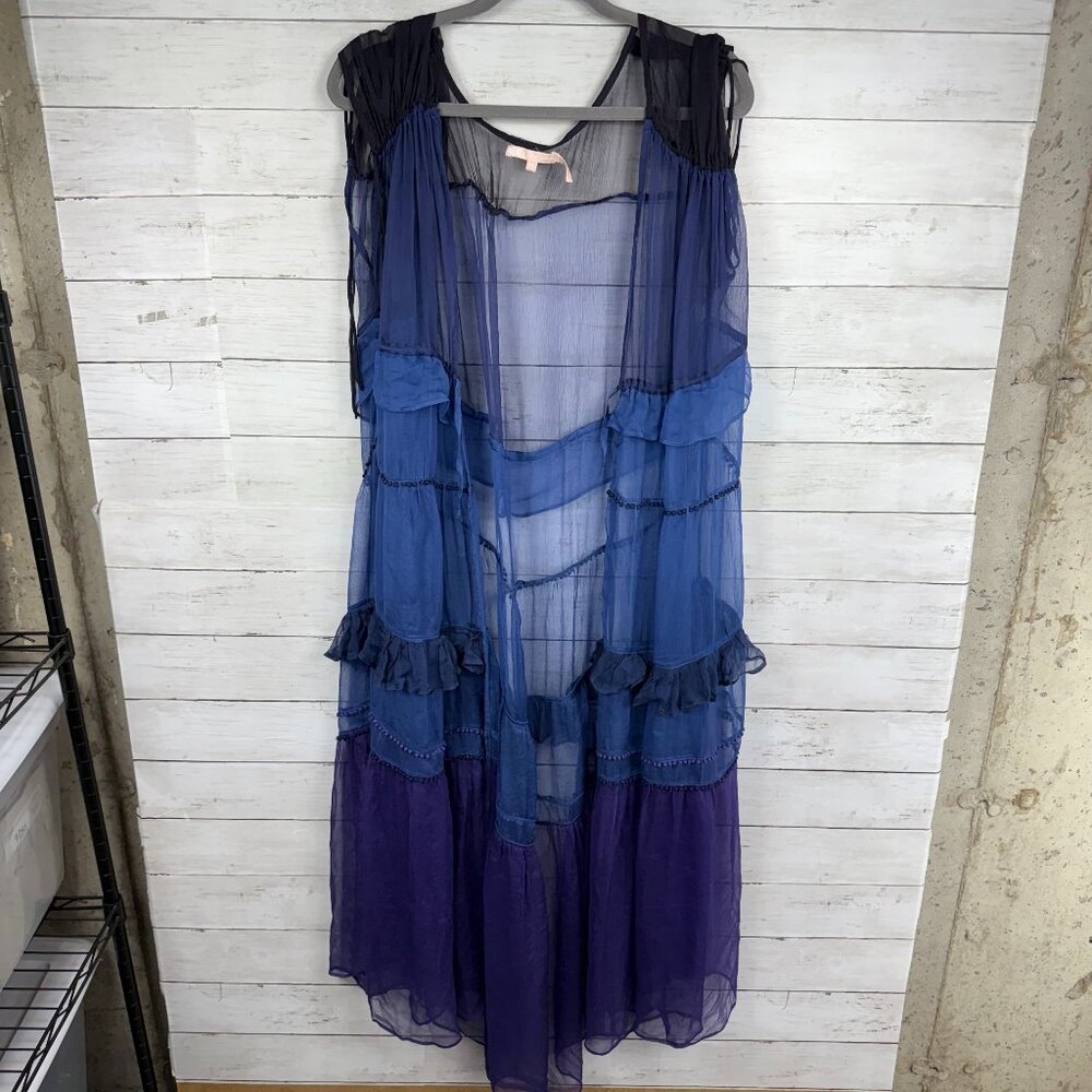 NFC x free people Midnight Blue Tiered Ruffle Tie Long Cardigan